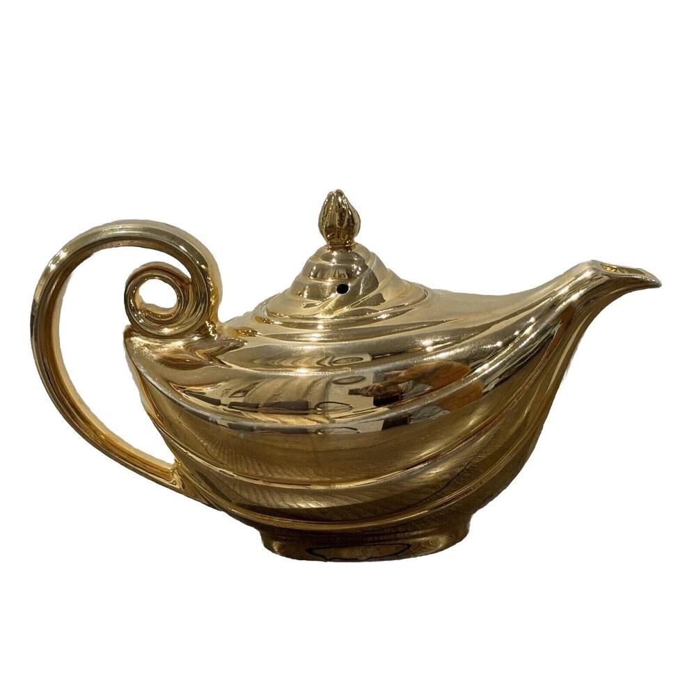 1950’s Golden Glo HALL Aladdin Teapot w Lid 22K Gold Porcelain See Pics For Wear